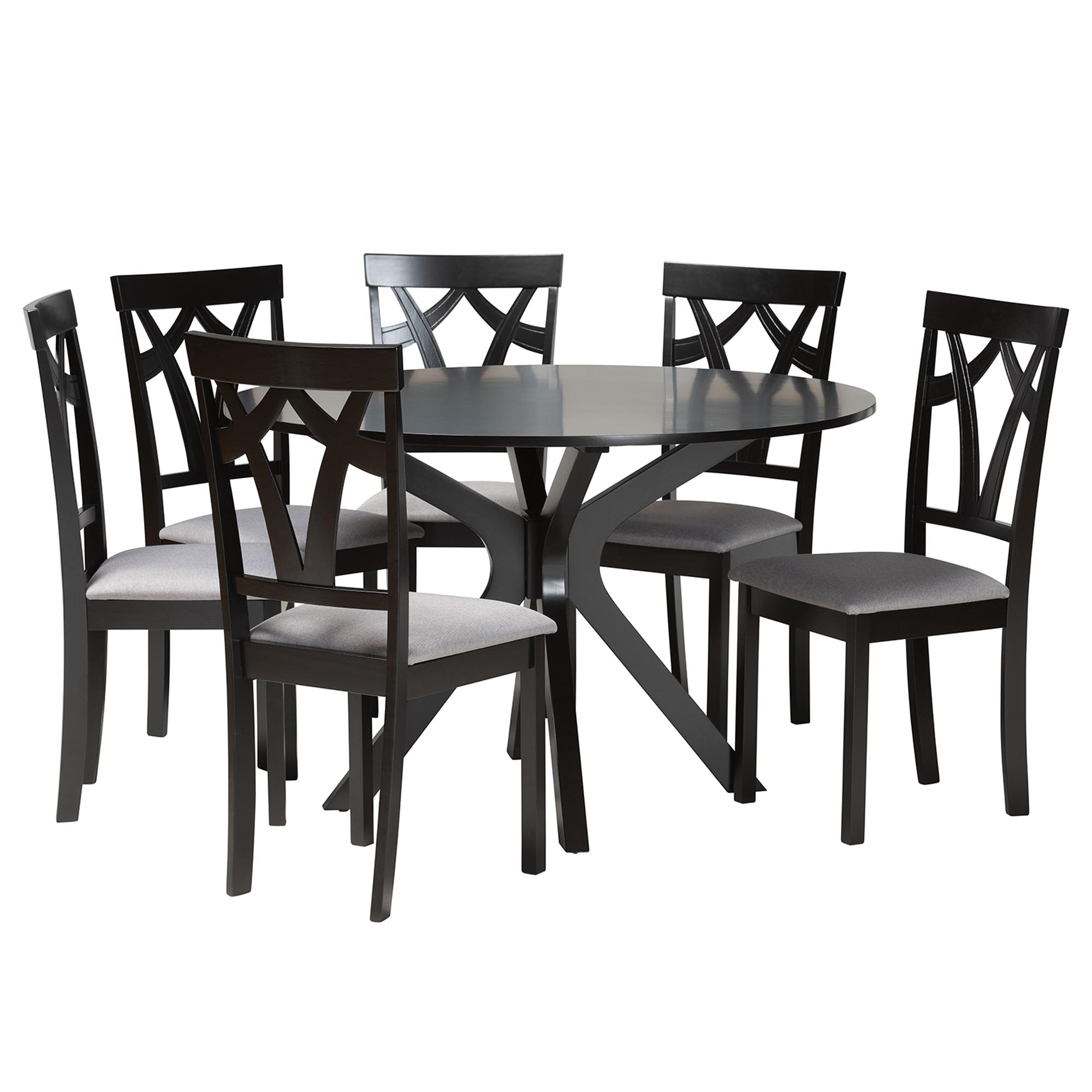 Baxton Studio Luise Modern Grey Fabric and Dark Brown Finished Wood 7-Piece Dining Set